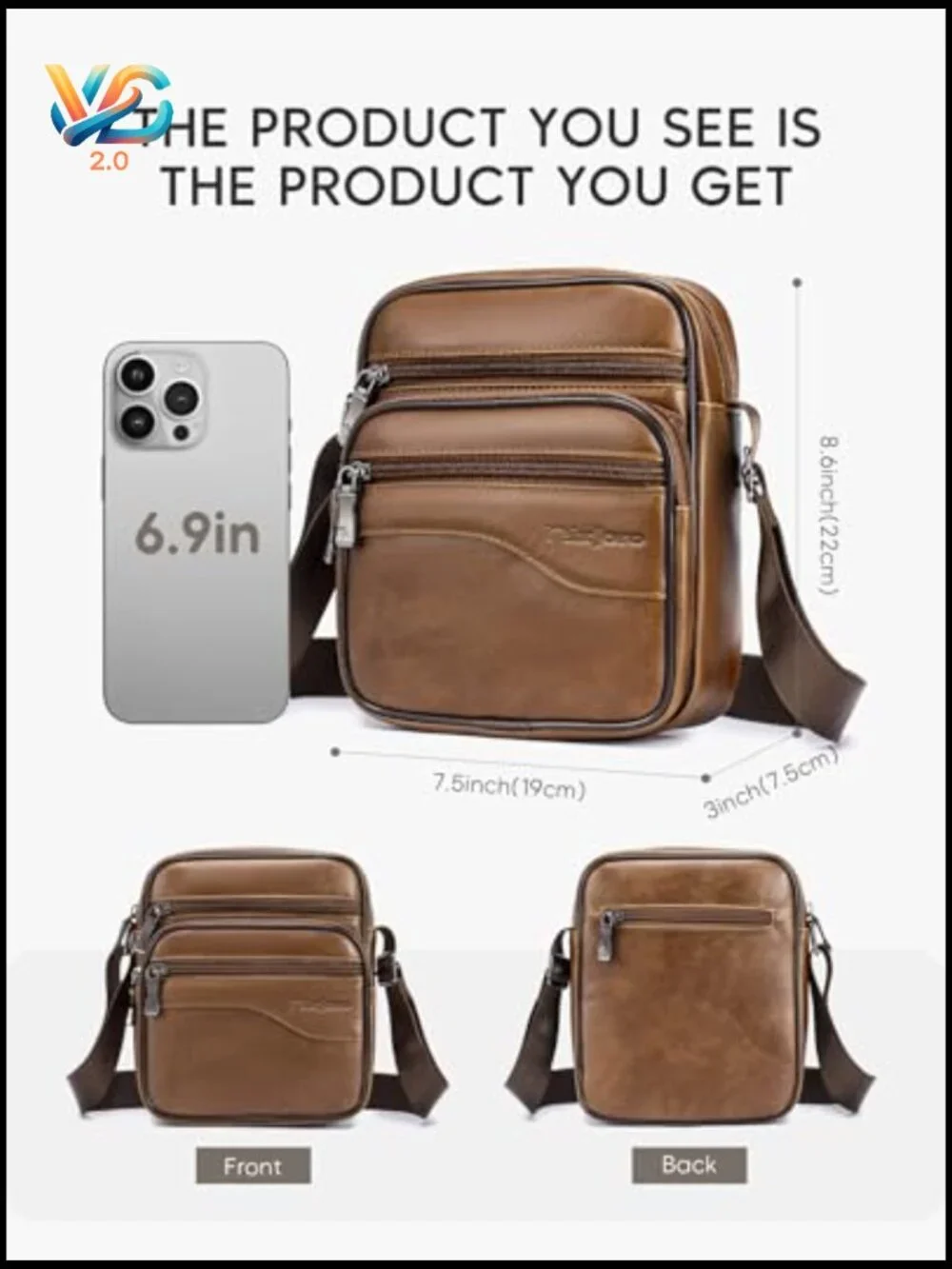 Men's Vegan Leather Crossbody Bag Messenger Satchel Sling Shoulder Purse for
